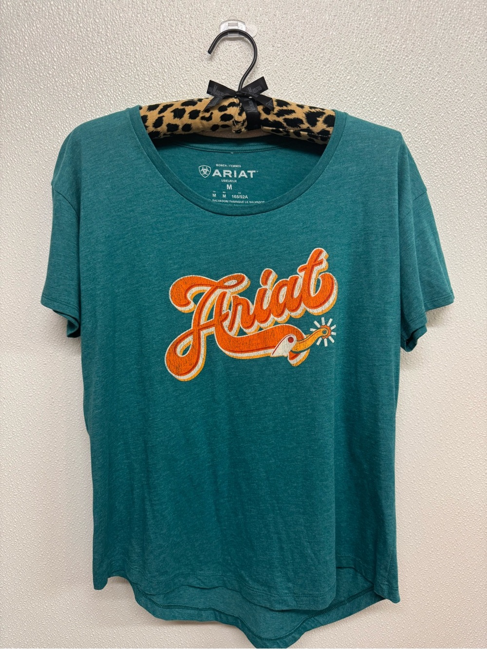 Ariat Teal Graphic Logo Tee with Orange Script Sz M